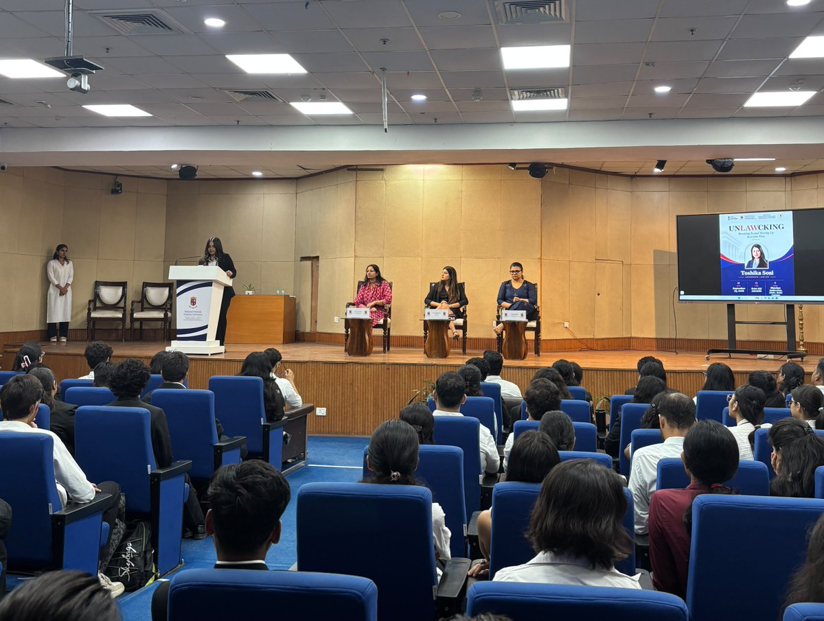NFSU_Delhi's tweet photo. Internship Assistance Cell, SLFJPS, NFSU, Delhi hosted Ms. Toshika Soni, Corporate Lawyer, for an insightful session on “Unlawcking: Breaking In and Moving Up in a Law Firm” today. 

#NFSU #NFSUDelhi #IAC #LawSchool #CorporateLaw #LegalCareers #LegalEducation #InternshipStrategy https://t.co/mi7SxJoXbO
