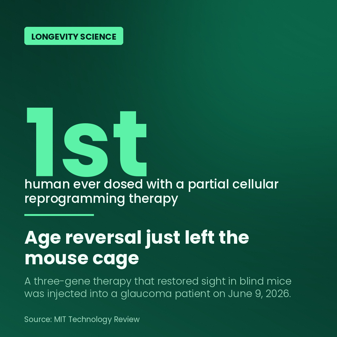 RyanZabrowski's tweet photo. The first human has been dosed with a partial cellular reprogramming therapy. Three genes, aimed at resetting the biological age of optic nerve cells. Six years from blind mice to a glaucoma patient. 

*This information is distributed for educational purposes only.

Link: https://t.co/50UteOlMiS 

/ #Longevity #Biotech
