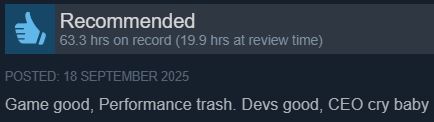 OddSteamReviews's tweet photo. Borderlands 4 https://t.co/pa8eZAPrMO