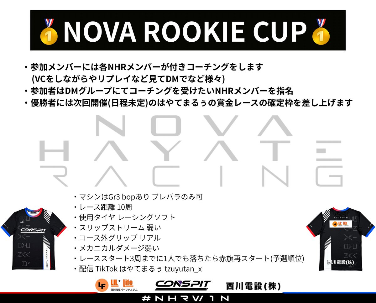 NHR_WIN's tweet photo. 『企画レース』

🏆NOVA ROOKIE CUP🏆

10/10(土) 22:00
参加資格 DR.B以下
Gr.3
富士スピードウェイ

A+とB以下の方々の交流も兼ねており
メンバーが参加者にコーチングをして競い合う
ペア型の企画レースになります

詳細は画像をご覧下さい。
参加希望者はリプお願いします🙏

#gt7 https://t.co/i2C0l3GBUl