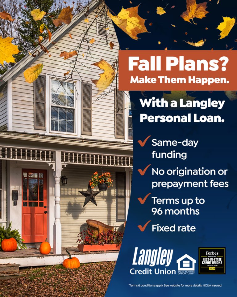 LangleyFCU's tweet photo. From tackling a home project to covering an unexpected expense, a Langley Personal Loan can give you the flexibility to finance what you need this season. Keep your fall plans moving forward. Get started at https://t.co/FGWNxw7hti https://t.co/woM979d9Gm