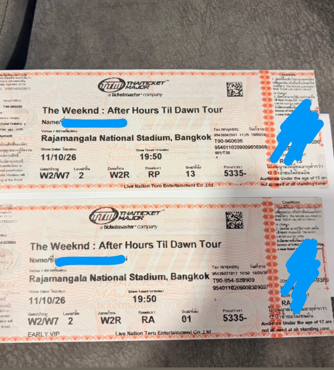 babiestuff's tweet photo. หาแลก/สลับที่นั่ง The Weeknd : After Hours Til Dawn Tour ค่ะ 🎟️✨
📅 รอบวันอาทิตย์ที่ 11 ตุลาคม 2569
อยากได้ที่นั่งติดกัน 2 ที่ บัตรที่มีตอนนี้คือ:
 ใบที่ 1: Zone W2R | Row RP | Seat 13  
 ใบที่ 2: Zone W2R | Row RA | Seat 01  
#TheWeekndLiveInBangkok #AfterHoursTilDawnTourBKK https://t.co/VJUeYyzB9T