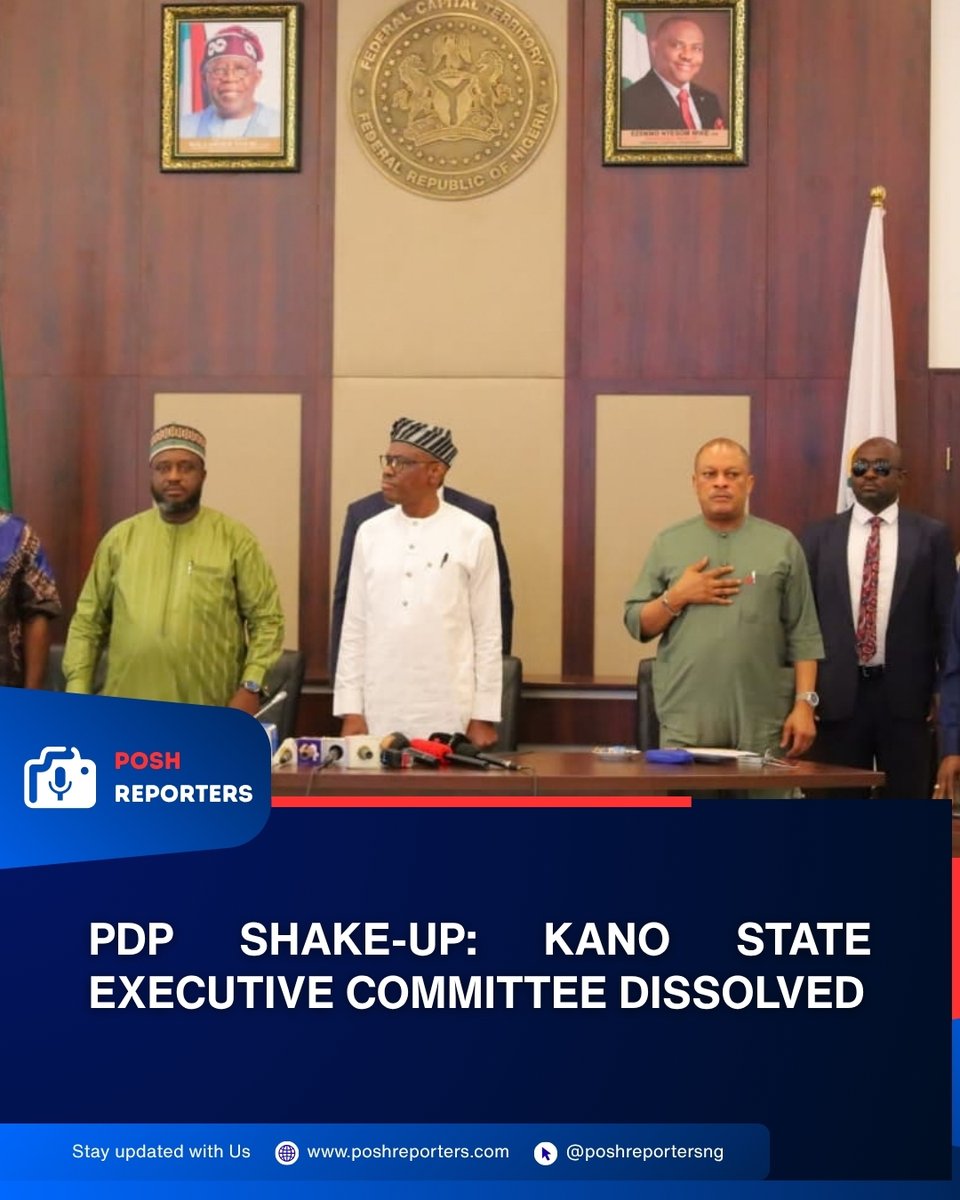 poshreportersng's tweet photo. The PDP National Working Committee has dissolved the entire Kano State Working Committee, including Chairman Bello Gambo Bichi, with immediate effect.
Full report: https://t.co/VoNMMBc9SE
#PDP #Kano https://t.co/AjSfsWgOfU