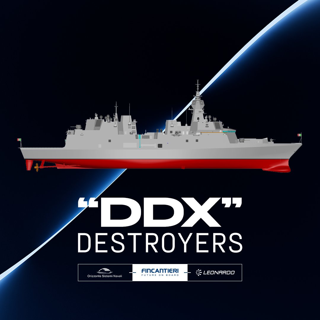 Fincantieri's tweet photo. With the DDX programme, we are introducing a new generation of technologically advanced units for the Italian Navy, representing the evolution and replacement of the Horizon-class units and designed to operate in maritime scenarios characterised by increasing complexity and ever-greater integration across different operational domains. The 180-metre-long DDX platform, with a displacement of 13,500 tonnes, a range of 4,000 nautical miles and a crew of 251, combines innovation in naval engineering, digital technologies and electronics.

We aim to develop a digital ship capable of intelligently collecting, correlating and leveraging data generated by all onboard systems, transforming it into information useful for operational decision-making, technical management and support throughout the entire lifecycle. With an open and scalable design, the platform can integrate new functionalities and emerging technologies, while connectivity with shore enables the creation of a Digital Ecosystem for the Italian Navy.

With the DDX programme, we are preparing to introduce a technologically advanced platform designed to ensure that the Italian Navy has the operational capabilities required for future scenarios and plays a leading role in national and multinational naval operations.

@ItalianNavy @Leonardo_IT @Leonardo_live
