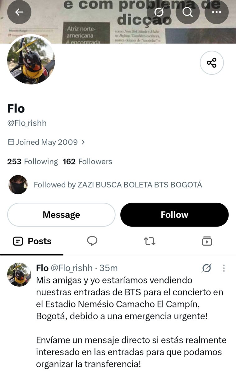 snowonsummer21's tweet photo. Hola, nuevamente para decirle que está cuenta es estafa. Que no está ubicada en colombia y ofrece las boletas através de ticketmaster. https://t.co/RpBzeVqbUt