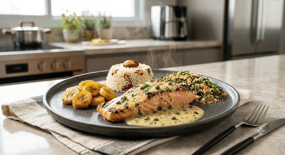PapasChefBR's tweet photo. 🐟🌿 Salmão grelhado com molho cremoso de alcaparras e tucupi: o peixe marinado no tucupi com alho e lima, grelhado e coberto por um molho que une a Amazônia à cozinha clássica.

📍 Receita completa no Instagram @papas_chef
#salmao #tucupi #alcaparras #papaschef https://t.co/MmFgsIrMVT