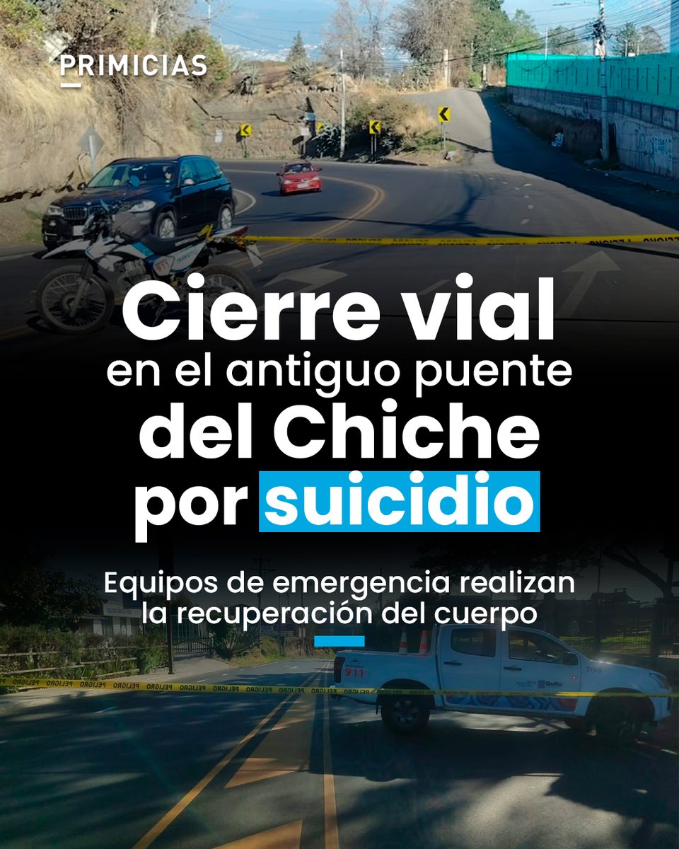 Primicias's tweet photo. #ATENCIÓN | Una persona se lanzó del antiguo puente del Chiche, en el nororiente de Quito. Se registra cierre vial en el sentido Tumbaco-Aeropuerto, este 25 de septiembre de 2026. https://t.co/8tXwRkCPCM https://t.co/pxFc3LLG78