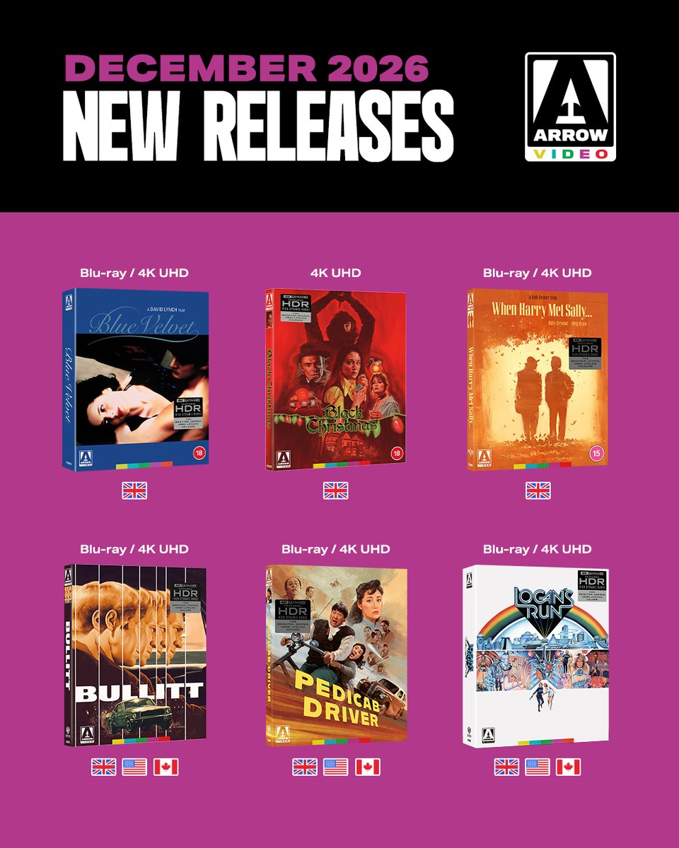 ArrowFilmsVideo's tweet photo. Check out the full slate of our DECEMBER 2026 TITLES. Which are you most looking forward to? Pre-orders available here:
UK: https://t.co/BZFOMuvlyA
US: https://t.co/XbQLkruqYH https://t.co/gsYh84PC9O