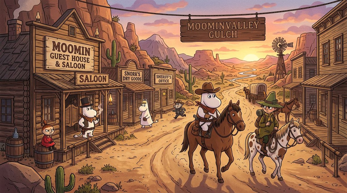 Matthew52718824's tweet photo. Moomins in the Wild West https://t.co/VaOHzj3jqu