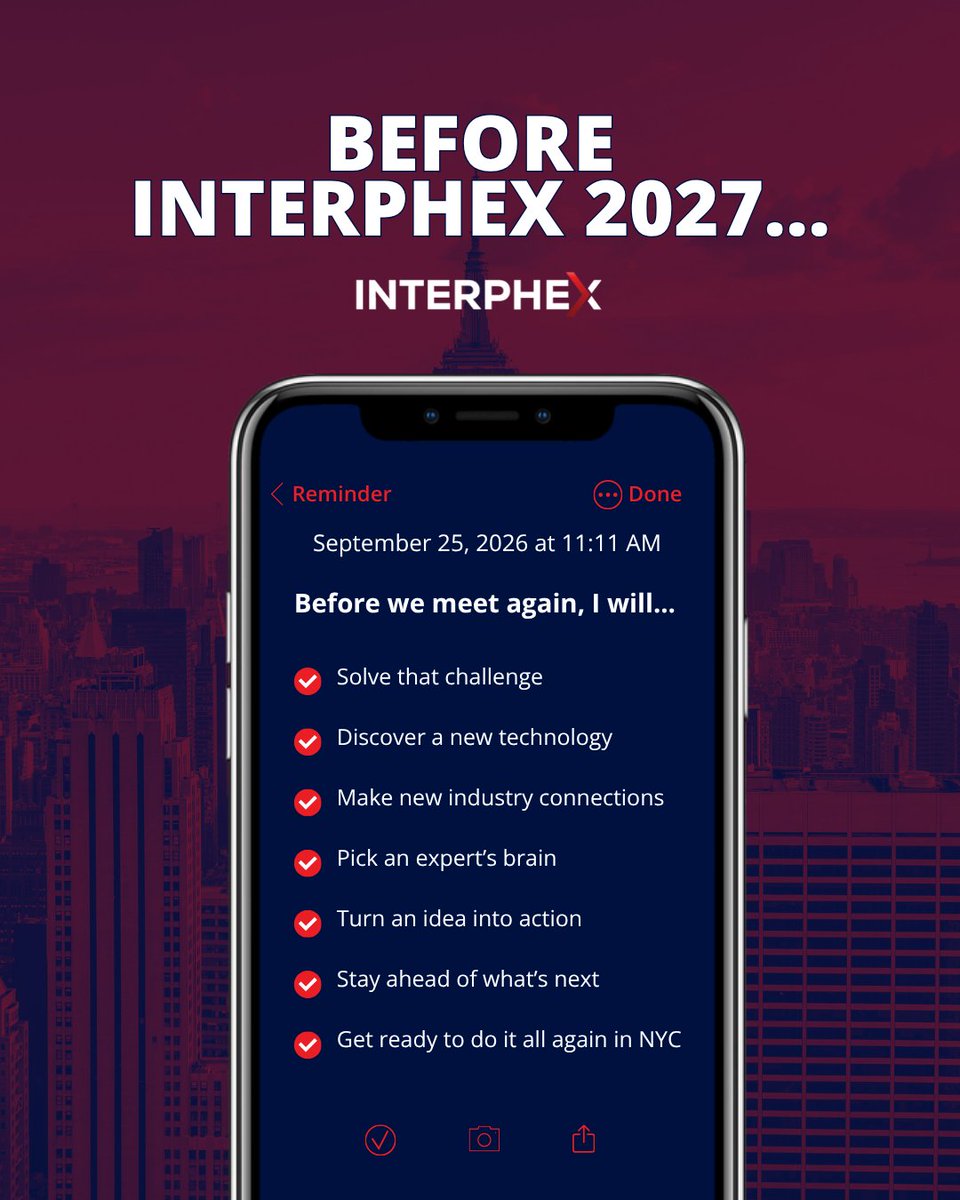 INTERPHEX's tweet photo. April will be here before we know it. 👀

Until then, there are a few things to check off the list before #INTERPHEX2027.

What’s on yours? ✅ https://t.co/XxEUdhk16e