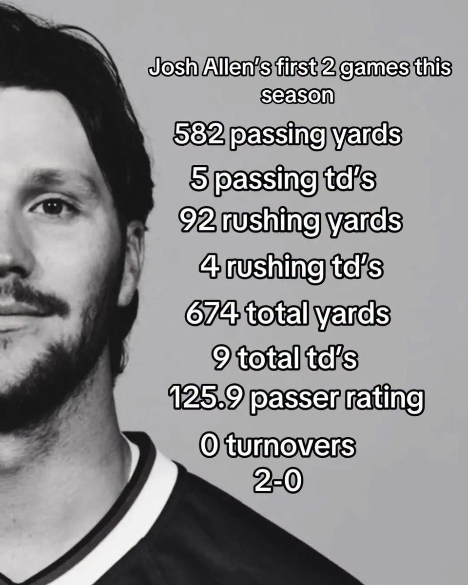 BuiltInBuffalo_'s tweet photo. Josh Allen’s first 2 games of this season vs his first 2 games of his MVP season! 👀 

#BuffaloBills #BillsMafia #GoBills #Bills https://t.co/INkE6JPPTR
