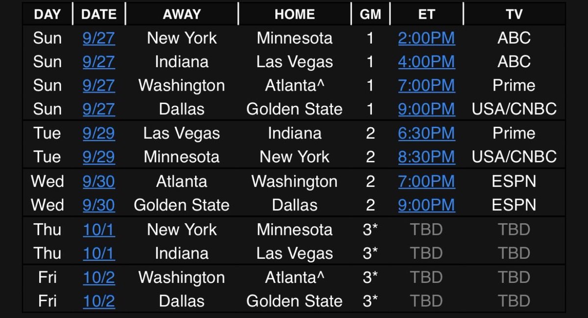 alexaphilippou's tweet photo. The WNBA playoff schedule is here. 

Games 1 and (if necessary) 3 in Atlanta will be held at State Farm Arena https://t.co/Y9mOy26Q7U