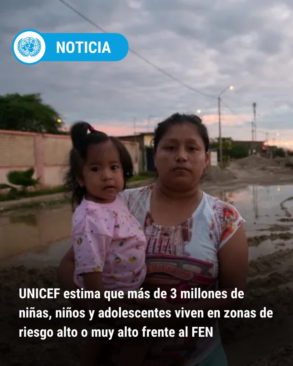 ONUPeru's tweet photo. El impacto del Fenómeno El Niño también podría afectar la continuidad de servicios esenciales para niñas, niños y adolescentes, como educación, salud, nutrición y atención en la primera infancia.

🔗 Lee la noticia completa aquí: 
https://t.co/Q1ptW4nMlf https://t.co/Qi71kqM1fI