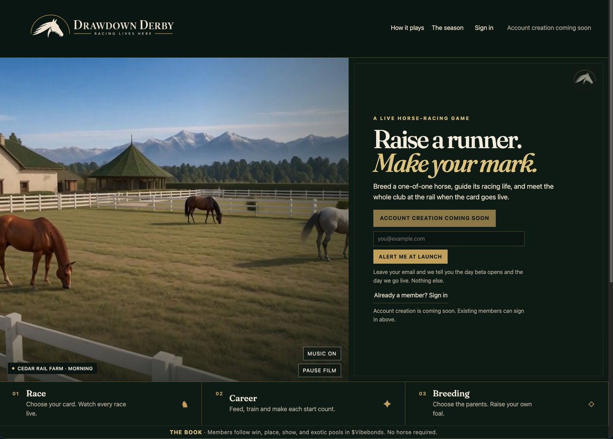 Nick4ATick's tweet photo. In a world of AI slop, here's my latest creation. 

DrawdownDerby. 

A racehorse simulator. Fitted with ownership, career mode, breeding, and a simulated sportsbook. Looking forward to breaking down the tokenmaxxing and how it was made.

Official Launch coming. https://t.co/yUNeRkCPLC