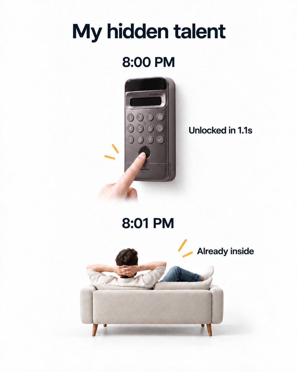 SwitchBot's tweet photo. Everyone has a hidden talent.
Ours just happen to make life easier. 🤷
#SwitchBot #AIArtFrame #LockUltraMax #RobotVacuum #SmartHome https://t.co/l47qB4fl64