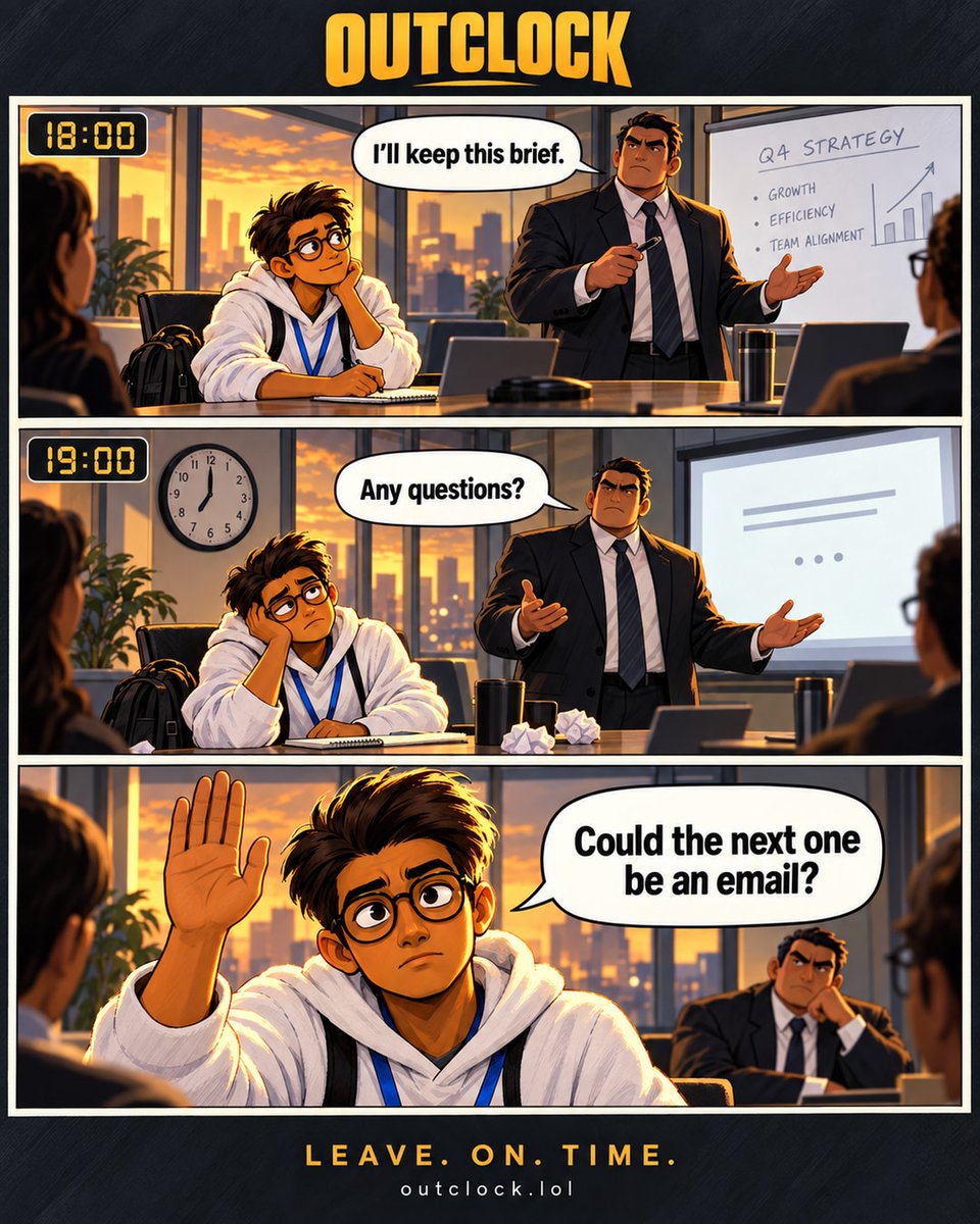 outclocklol's tweet photo. I'll keep this brief.

One hour later… someone finally asks what we were all thinking.

#OfficeHumor #Meetings #WorkLife #OutClock #LeaveOnTime https://t.co/2ZgPp6zXiR