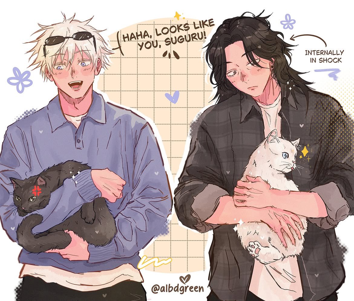 albdgreen's tweet photo. The black cat has exactly the same limited patience as Geto 🐈‍⬛ #satosugu #gojosatoru #sugurugeto #jujutsukaisen #jjkfanart https://t.co/OTAZgrr6HO