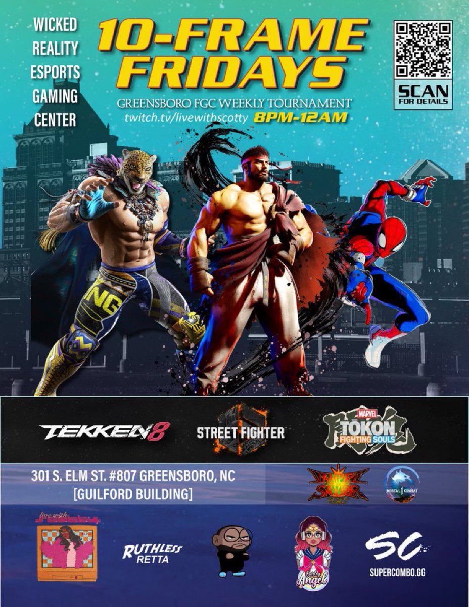 brandometry's tweet photo. TONIGHT ‼️‼️

10 Frame Fridays #85

Greensboro NC’s offline FGC tournament!

https://t.co/QILIaq8lAA

🎮- #T8  #SF6 #Tokon #VSav #MK1
🚪- 7PM
🎬- 8PM 
💰- $10 Venue $5 Game
📍- @WickedRealityGG 
📝- https://t.co/EN9Oi0K3Zh https://t.co/FLL8pyBJic