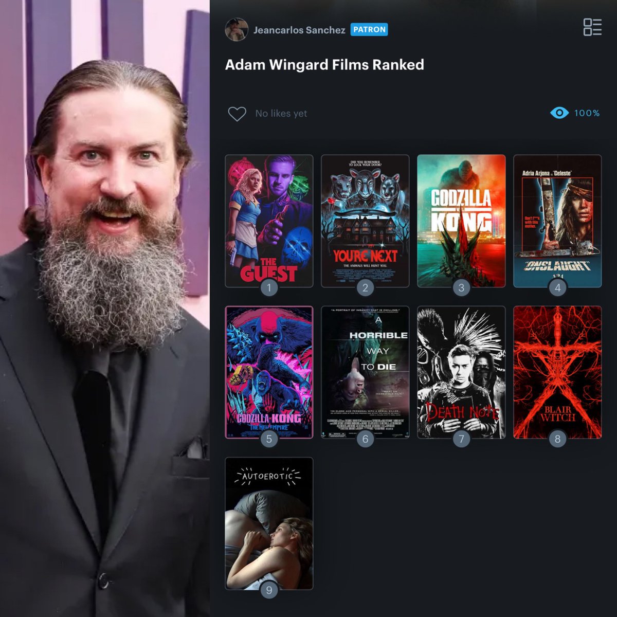 OneidaSixsmith's tweet photo. بمناسبة إصدار «Onslaught»، تحيةً لجون كاربنتر في الثمانينيات، هذا ترتيبي لأفلام آدم وينغارد
1. «The Guest» جوهرة مظلومة من العقد الماضي، بإثارة وأداء رائع من دان ستيفنز. 2. «You’re Next» من أفضل أفلام اقتحام المنازل: عنف، فكاهة سوداء ونهاية ممتازة. https://t.co/2d6Y2OuMGe