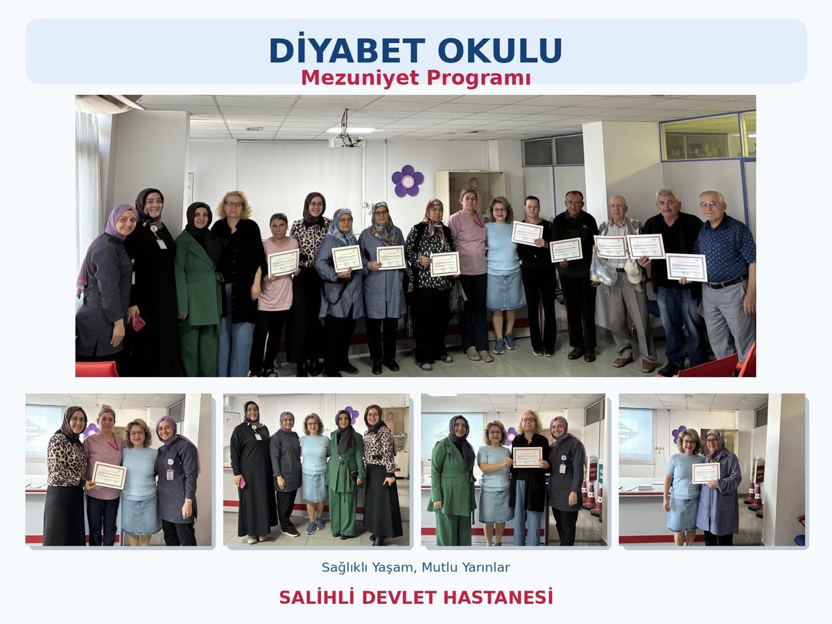 SalihliDevlet's tweet photo. 🎓 Diyabet Okulu Mezunlarım��z Sertifikalarını Aldı
Diyabet Okulu eğitimini başarıyla tamamlayan hastalarımıza sertifikaları; Başhekim Yardımcımız ,Sağlık Bakım Hizmetleri Müdürümüz ,Sağlık Bakım Hizmetleri Müdür Yardımcımız  ve Diyabet Eğitim Hemşiremiz tarafından takdim edildi. https://t.co/LRgIagNP7h