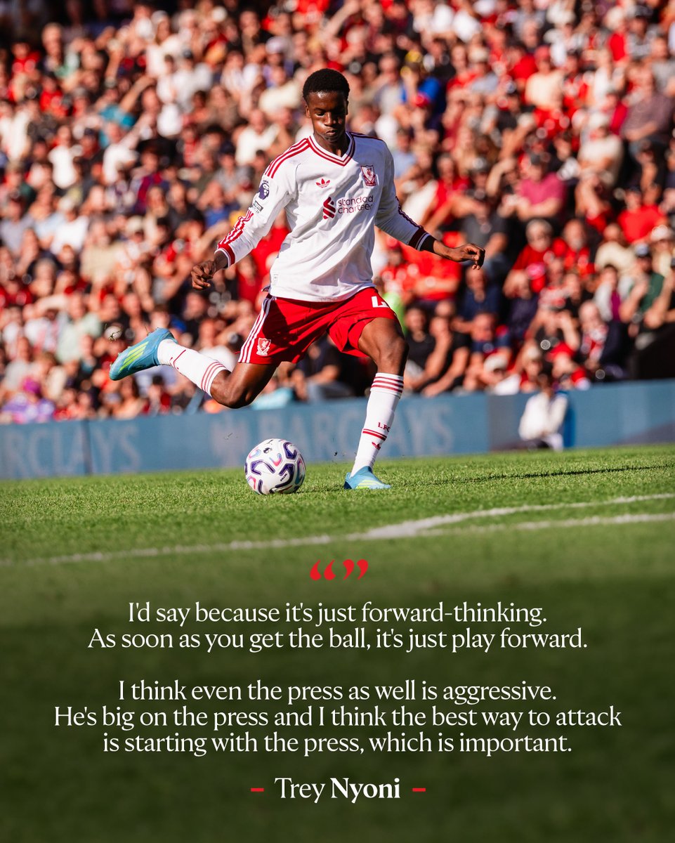 LFC's tweet photo. Trey Nyoni on Andoni Iraola's style of play, his role and development 💬✨ https://t.co/vkgccNClPR