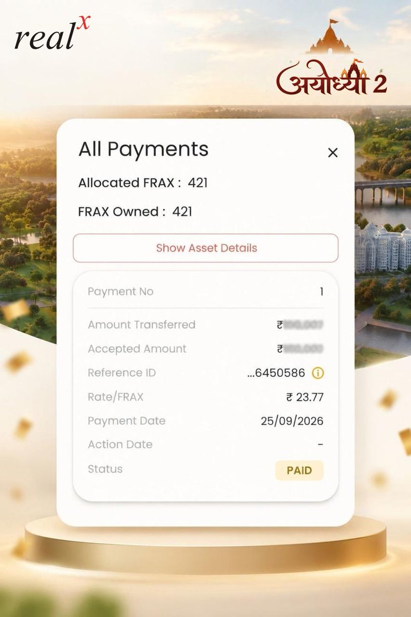 hellorealx's tweet photo. And, we’ve received our first investment in Ayodhya 2!
https://t.co/LhiCtSEroZ
#RXAyodhya2 #RealX #Ayodhya #AyodhyaInvestment #PrimeLand #InvestmentOpportunity #GrowWithAyodhya #AnantChaturdashi https://t.co/N886jLCO4h