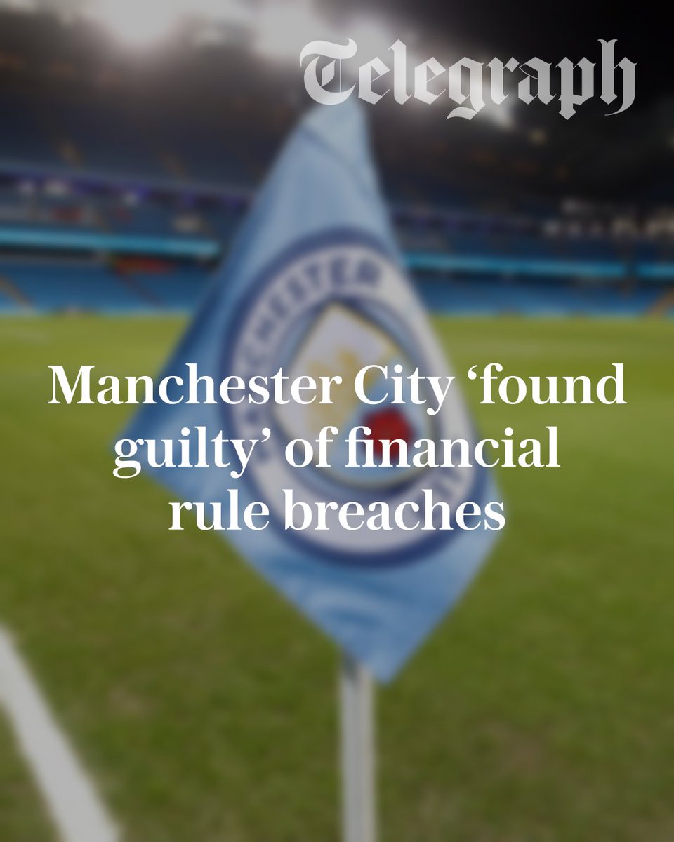 TeleFootball's tweet photo. 🚨 BREAKING: Manchester City have been found guilty on virtually all of the charges relating to breaches of Premier League financial regulations. 

No sanction has been handed down yet, and City look set to appeal the decision.

🔗: https://t.co/KS8LmQ70gf https://t.co/wUocXrakbq