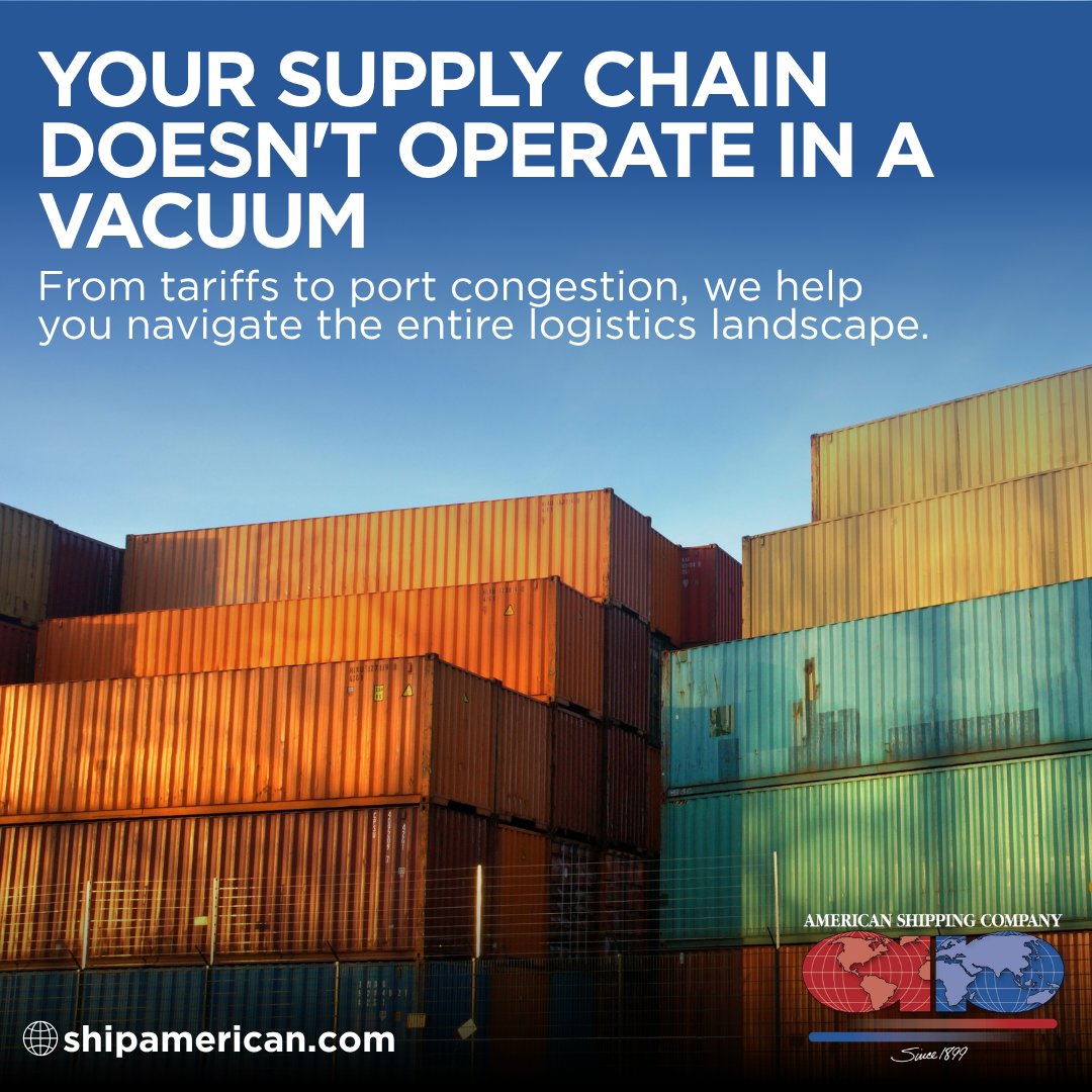 AmericanShipNJ's tweet photo. Your Supply Chain is influenced by tariffs, port conditions, and global events. Trust American Shipping for ocean freight, customs brokerage &amp; more to keep commerce flowing! #SupplyChainSolutions #GlobalTrade #LogisticsManagement #OceanShipping #Customs #AmericanShipping https://t.co/BgwTzI7Rox