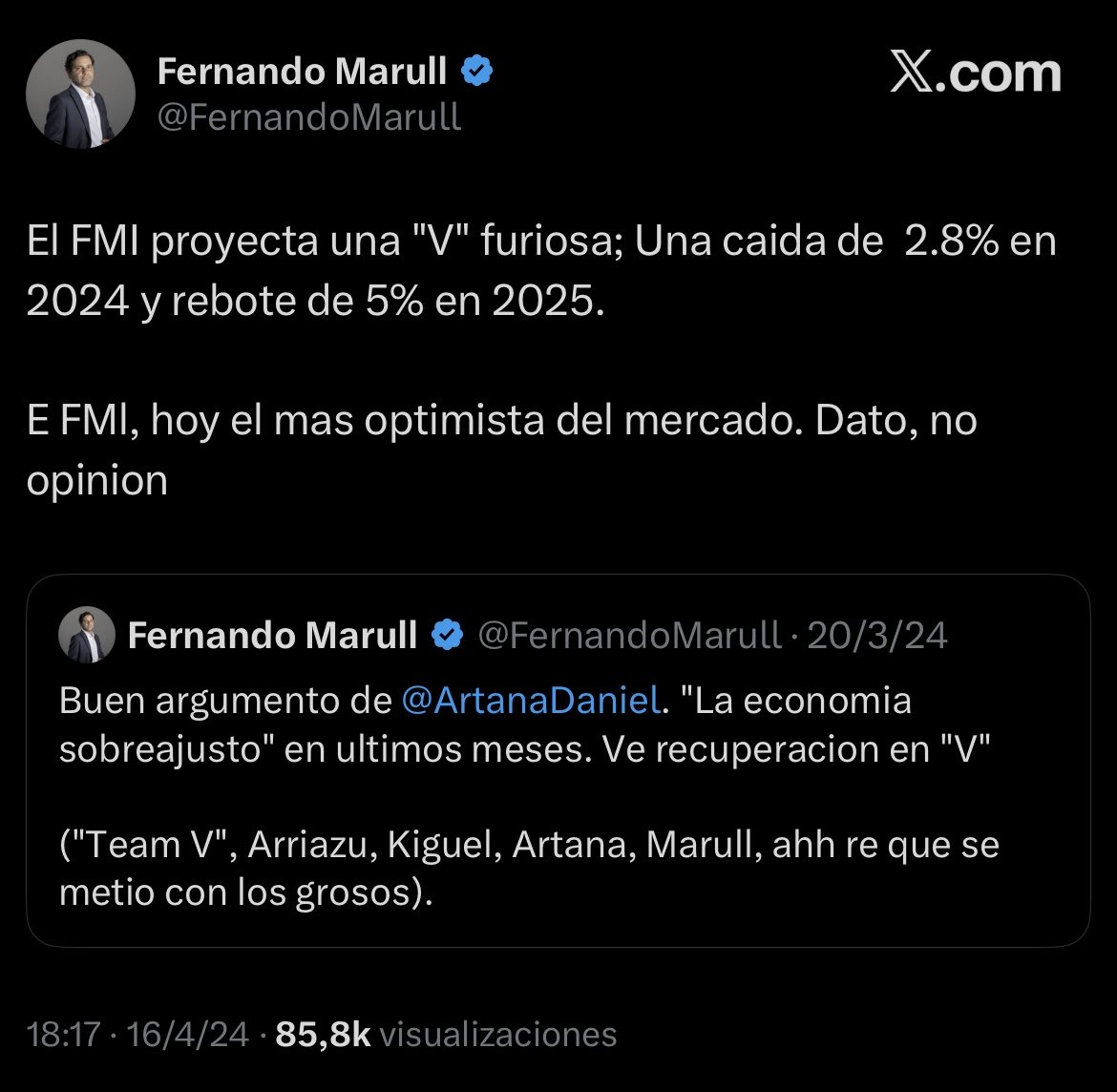 DrPrimus_'s tweet photo. ¿Alguno sabe cómo viene el “rebote en V” que anunció @FernandoMarull en abril de 2024?

Pasaron 2 añitos y medio ya… ¿ustedes lo están viviendo? https://t.co/ASHVEhDDWp