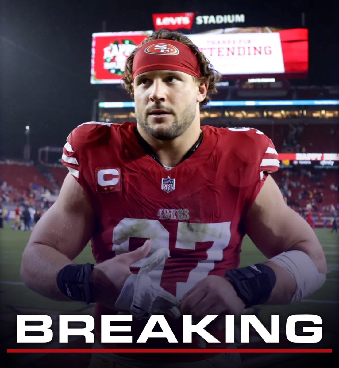 Coach_Yac's tweet photo. There’s concern that Nick Bosa has a “serious injury” and “if he’s not out for the season, he’s out multiple weeks”, according to @jenniferleechan 

via: @957thegame https://t.co/E8VNEymiKP