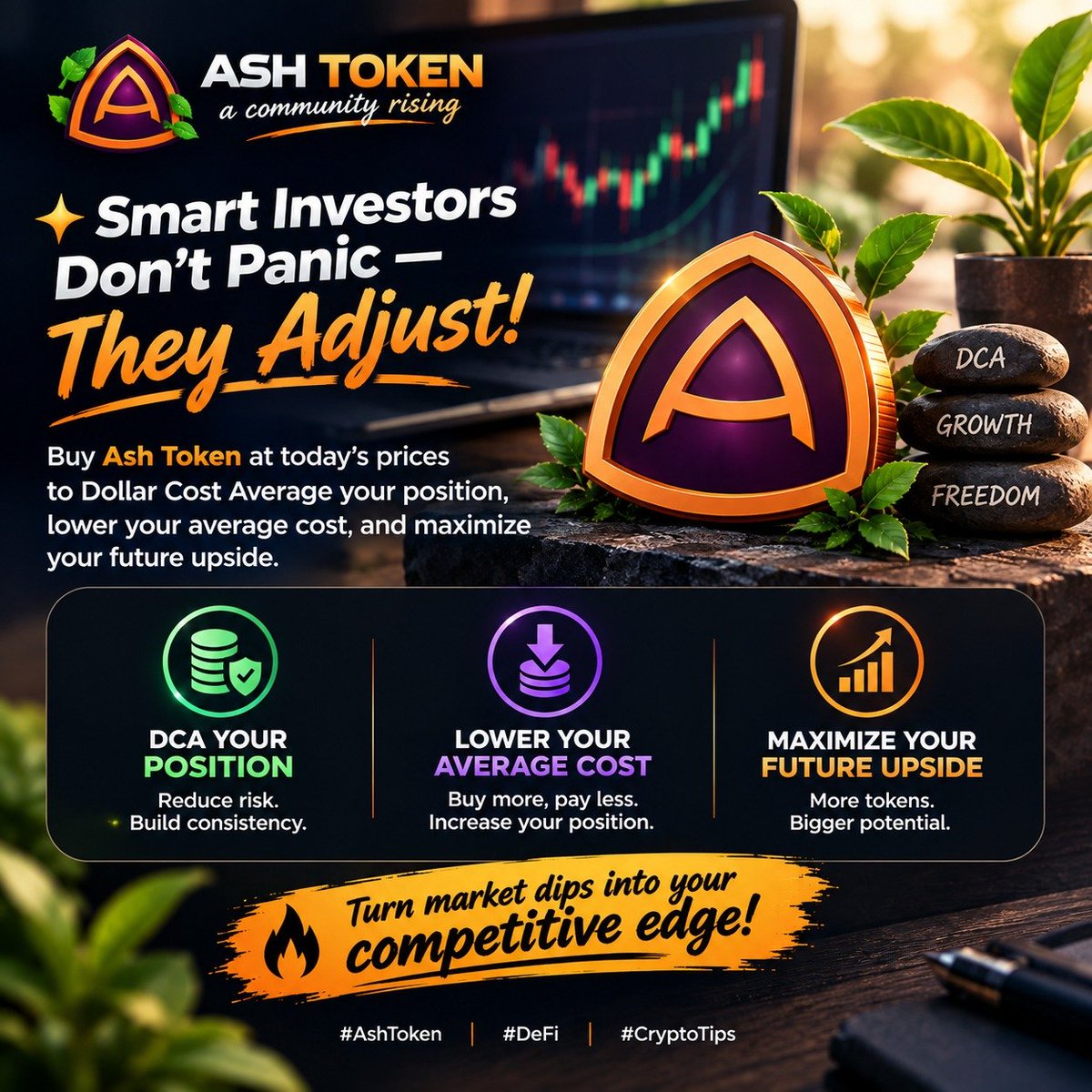 AshToken's tweet photo. ✨ Smart investors don’t panic—they adjust! 

🧠 Buy Ash Token at today’s prices to Dollar Cost Average your position, lower your average cost, and maximize your future upside.

🔥 Turn market dips into your competitive edge! 

 #AshToken #DeFi #CryptoTips https://t.co/YjmUY8gNx9