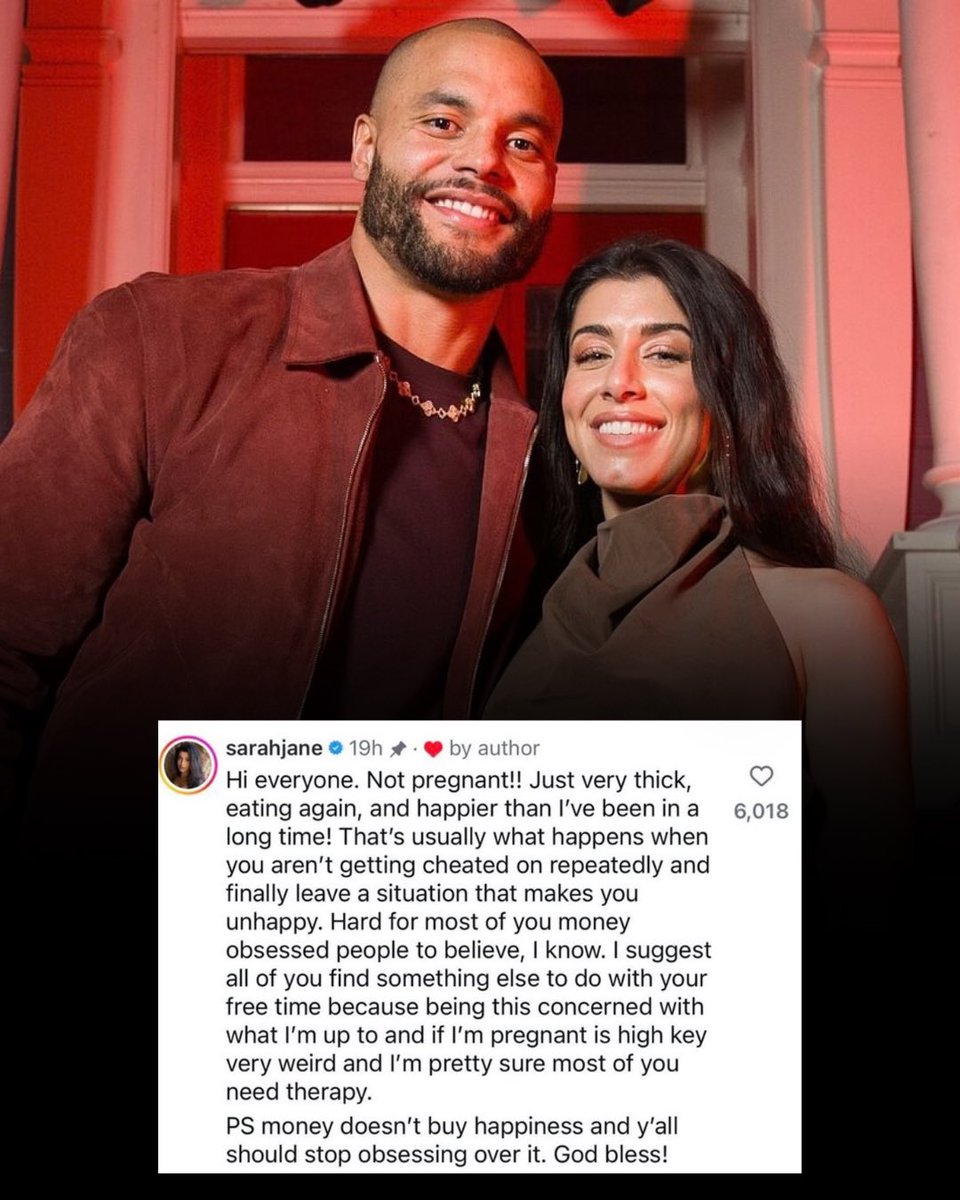 RadRadioDFW's tweet photo. Ok, internet relationship experts, do your thing! Is Dak a cheater? 

Dak Prescott’s ex-fiancée Sarah Jane Ramos just cleared up pregnancy rumors while dropping an absolute bombshell. She claims she’s simply happier, eating again, and no longer “getting cheated on repeatedly.” 👀 https://t.co/oFO4xb8zR7