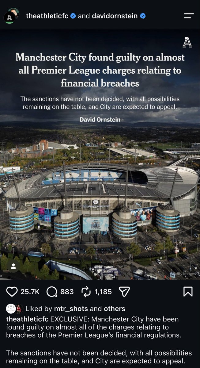 FPLClimber's tweet photo. City found guilty of almost all charges. They will appear - which to be fair was always going to happen. Probably still wait another several years to find out result of appeal/any punishment https://t.co/4amRQjwF2e