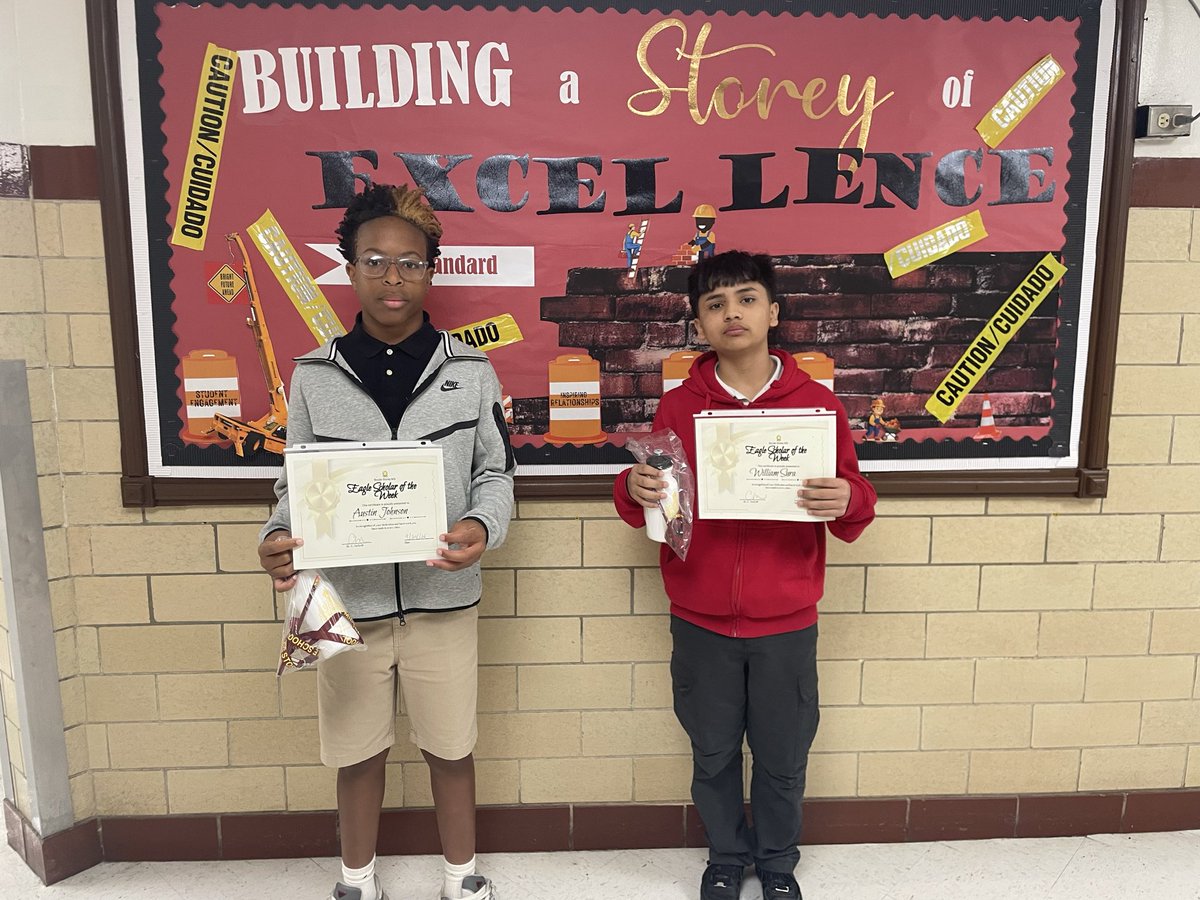 BStoreyMS's tweet photo. It’s Friday!! Time to celebrate and recognize Eagle Excellence! Congratulations to our Eagle Scholars of the Week, our H.I.T. (High instructional impact teacher) of the week, Mr. Mickens, and our Eagle Builder of the week, Ms. Douglas. #BuildingaStoreyofExcellence🦅 https://t.co/sg338IoO9K