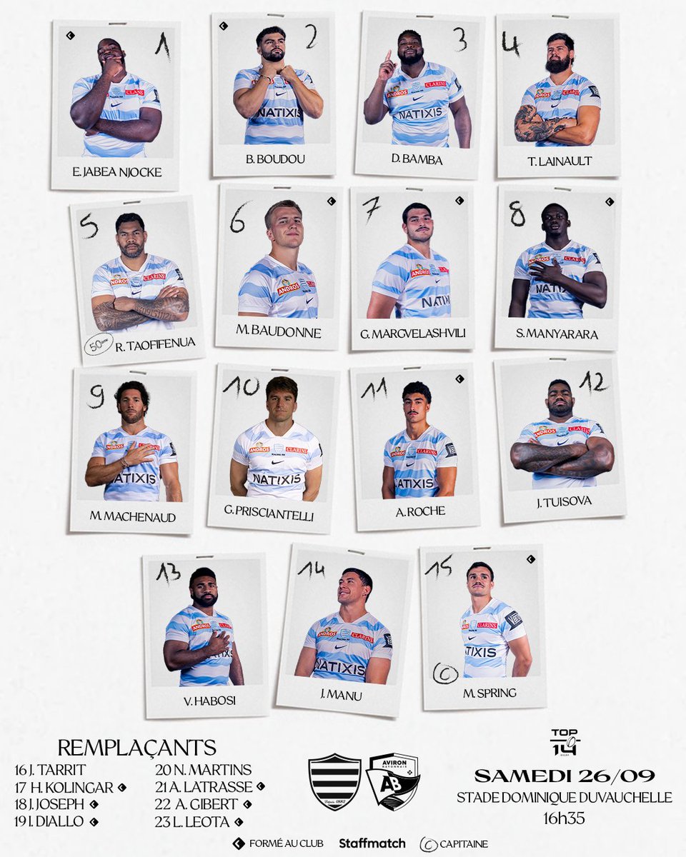 racing92's tweet photo. 💙🤍 v 🔵⚪️
Avec @staffmatch découvrez nos 𝟸𝟹 𝐶𝑖𝑒𝑙 𝑒𝑡 𝐵𝑙𝑎𝑛𝑐 qui défendront nos couleurs demain face à Bayonne au Stade Dominique Duvauchelle de Créteil
tes billets 🎟️ https://t.co/AizpfBdvFq
#RacingFamily https://t.co/PNTZLRIN9Y