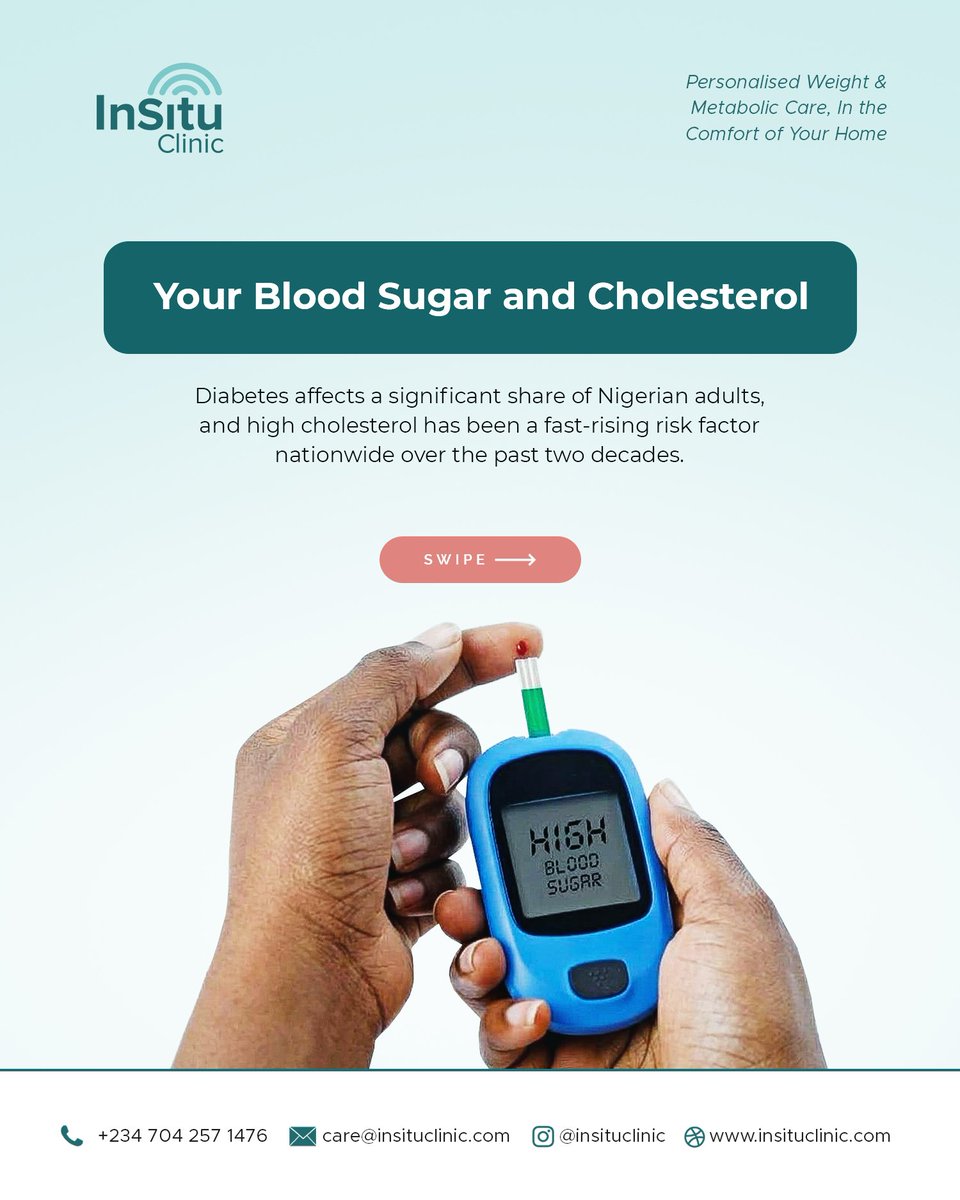 InSituClinic's tweet photo. The number on your scale is one thing. Your blood pressure, blood sugar and cholesterol tell the real story.

In Nigeria, that story deserves attention. Research estimates that up to 40% of adults are living with hypertension, and many don't know it. https://t.co/3Mk8xS1q52