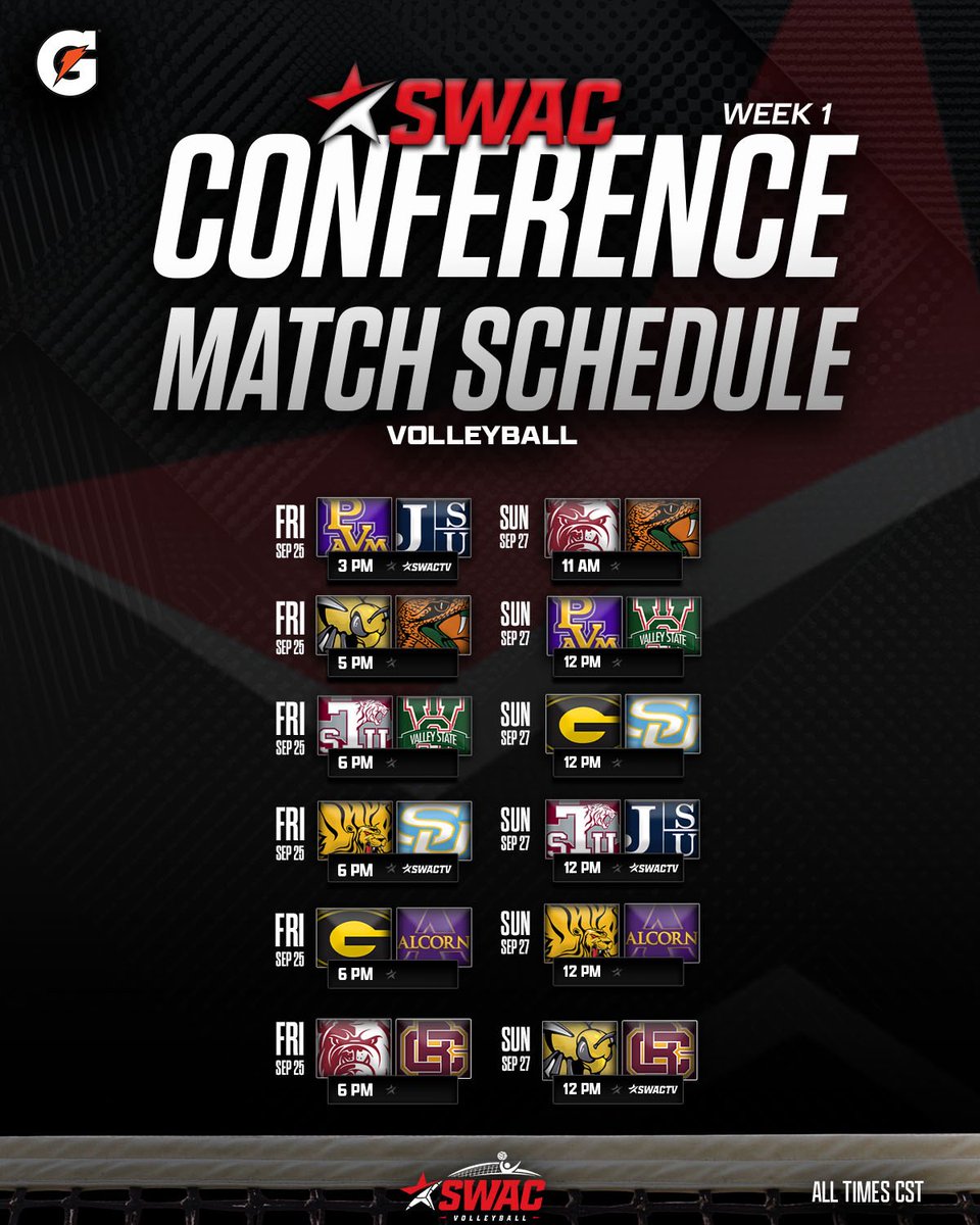 theswac's tweet photo. A new season begins as SWAC Play opens this weekend for Volleyball 🏐
@gatorade
#SWACVB | #BuildingChampionsForLife https://t.co/vMGM6IsDaA