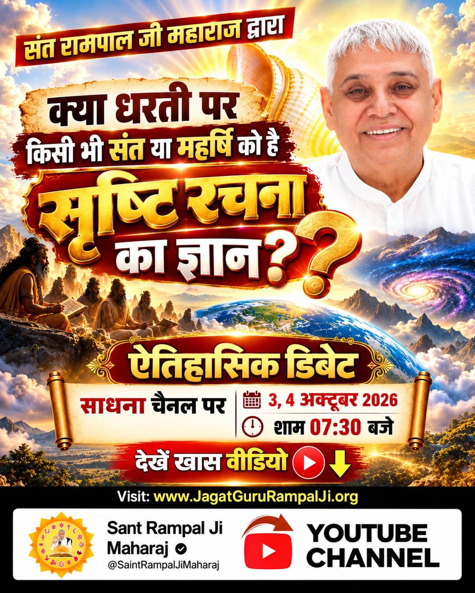 Poonamverma2014's tweet photo. #OpenChallengeBy_SantRampalJi
जब ब्रह्मा और विष्णु स्वयं अपनी उत्पत्ति से अनजान थे,
तो वे सृष्टि के रचयिता कैसे हो सकते हैं? 🤔
📖 जानिए वेद, पुराण और श्रीमद्भागवत के प्रमाणों से सृष्टि रचना का रहस्य।
🔱 संत रामपाल जी महाराज द्वारा शास्त्रों के आधार पर।
शास्त्रार्थ का शंखनाद https://t.co/7njrSZqjeL