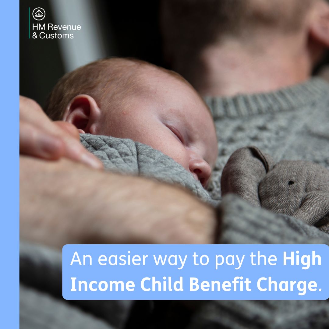 HMRCgovuk's tweet photo. Just had a baby? Congratulations! 👶 🎉  

If you or your partner earn between £60,000 and £80,000, you can still claim Child Benefit.    

Our new digital service lets you pay the High Income Child Benefit Charge through your salary – no tax return needed.   

Find out more here. 

https://t.co/OWaKIa2XHC