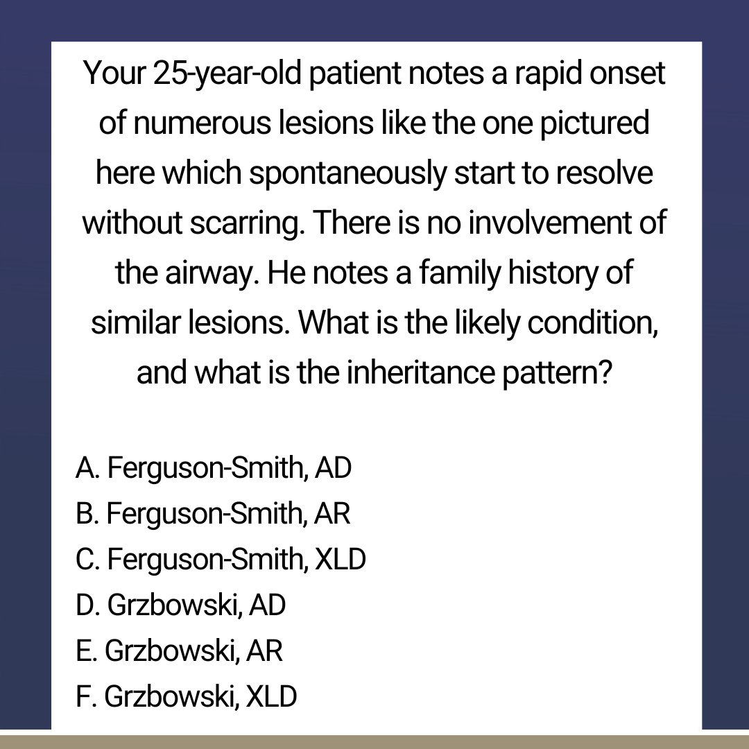 DermInReview's tweet photo. A new Friday Pop Quiz is live! Can you guess the correct answer to this board review-style question?

Drop your best guess in the comments below!

Then, head over to Next Steps in Derm to check the correct answer and read the full explanation breakdown: https://t.co/HeyRPoxp9X https://t.co/1m9YSN240P