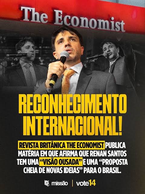 GutoZacariasMBL's tweet photo. O futuro está do nosso lado, e o mundo sabe disso.

Enquanto o eleitor brasileiro continua se limitando entre dois velhos corruptos e sem ideias, a revista The Economist, a mais importante do mundo, fez uma matéria indicando que Renan Santos está mais alinhado com as necessidades do presente e do futuro. 

Não é coincidência: nós passamos os últimos anos estudando os melhores exemplos do mundo para criar o projeto mais moderno possível. 

Até no exterior já sabem que o futuro é glorioso!