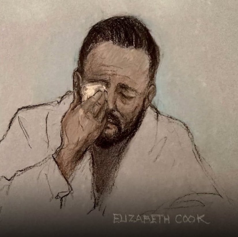 supertanskiii's tweet photo. Pissing myself at how the court artist has made Danny Tommo look like Ricky Gervais 😂 https://t.co/UpdLnphJXw
