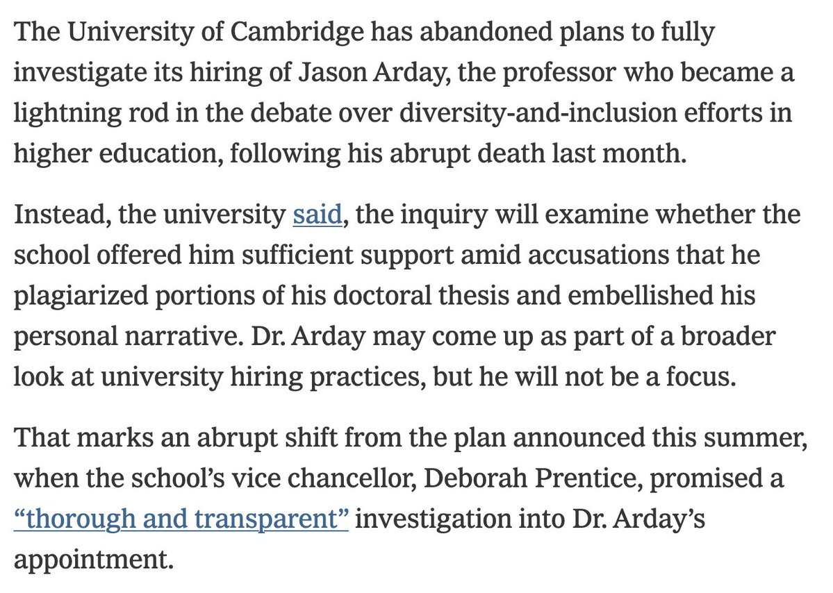 mrianleslie's tweet photo. Cambridge has abandoned its plan to investigate the hiring of Jason Arday. It will only investigate whether it offered him enough support. https://t.co/3FPqiKUBcb