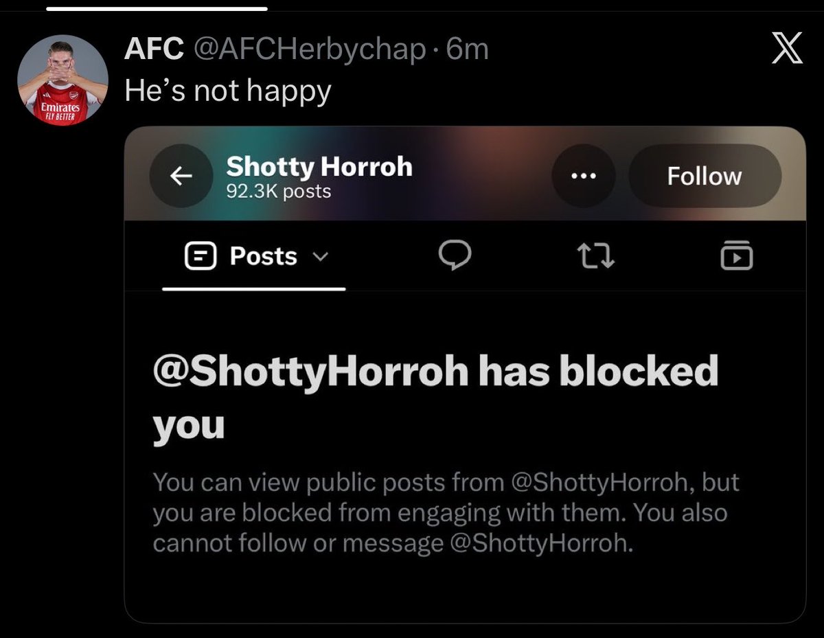dennison85's tweet photo. @ShottyHorroh How come you blocked that Arsenal account? https://t.co/KEwOghX1M2