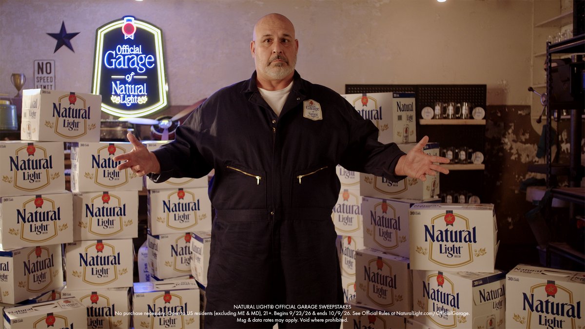 naturallight's tweet photo. Picture this: all this Natty in your Natty-sponsored garage. Comment #OfficialNattyGarage #Sweepstakes for a chance to have Natty sponsor your garage plus 5 years worth* of Natty.

*Winner will receive $2,218.80, equivalent to two (2) cases of Natural Light a month for sixty (60) months.  Alcohol beverages are not part of the prize.