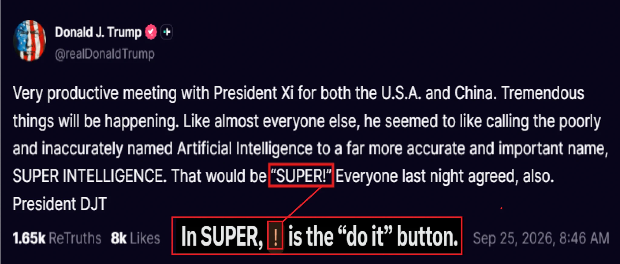 MaQaveli 🇺🇸🌎 on X: "BOOM! "SUPER!" that President @realDonaldTrump ...