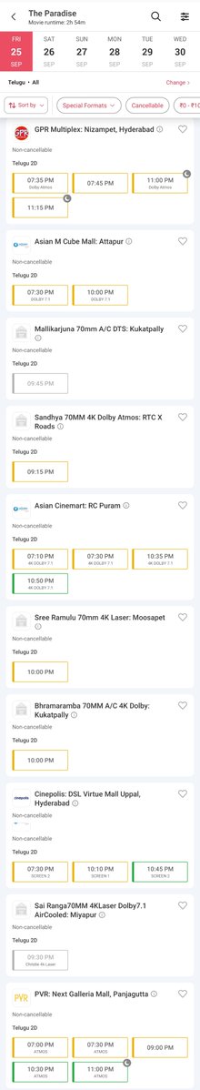 DhonifiedRebel's tweet photo. #TheParadise Hyderabad 
Post 7.30PM shows : 1.92cr plus with around 71% occupancy
Excellent hold 💥 https://t.co/ZHJZVqQ3bL
