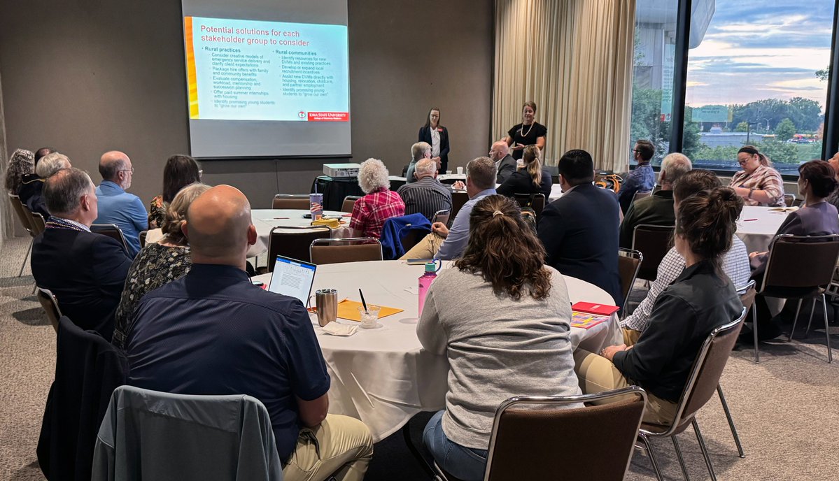 ISUVetMed's tweet photo. DISCUSSION. A Rural Veterinary Roundtable was held at Thursday's Iowa Veterinary Medical Association meeting. @ISUVetMed &amp; IVMA representatives met with veterinarians and state legislators to discuss how to strengthen access to sustainable veterinary care. #developdiscoverdeliver https://t.co/w9vopZQn7r