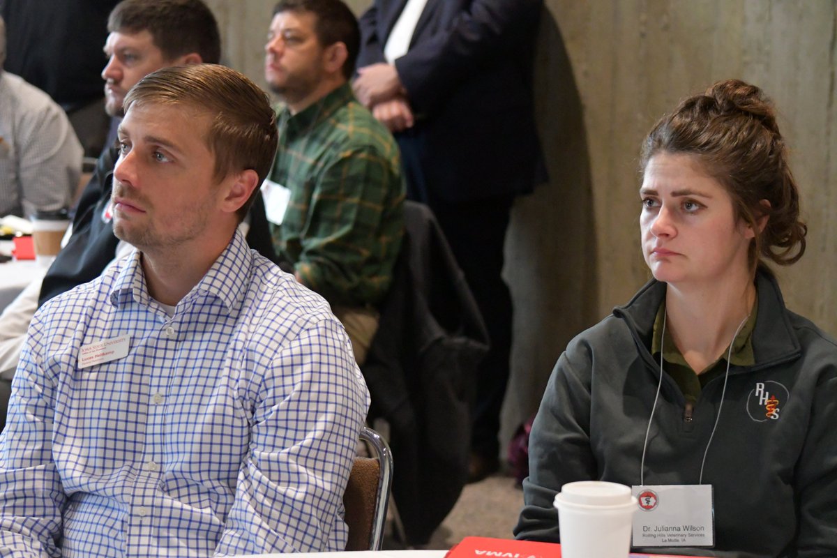 ISUVetMed's tweet photo. DISCUSSION. A Rural Veterinary Roundtable was held at Thursday's Iowa Veterinary Medical Association meeting. @ISUVetMed &amp; IVMA representatives met with veterinarians and state legislators to discuss how to strengthen access to sustainable veterinary care. #developdiscoverdeliver https://t.co/w9vopZQn7r