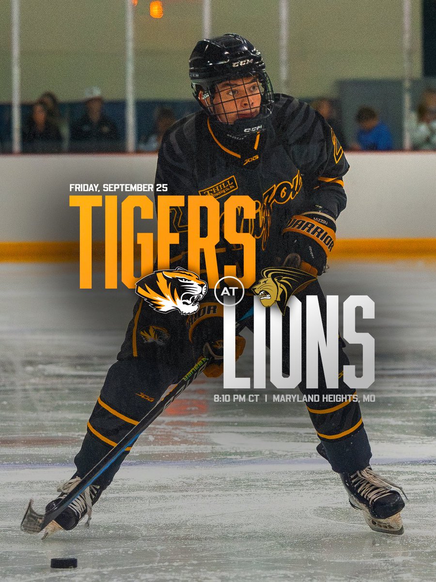 MizClubHockey's tweet photo. Time to fight.
🆚 Lindenwood
📅 Friday Sep 25 | 8:10 PM
📍 Centene Community Ice Center
📺 Lindenwood Lions Sports Network
#MizzouHockey #ShowMeYourStripes #ACHA https://t.co/c7OcPme69H